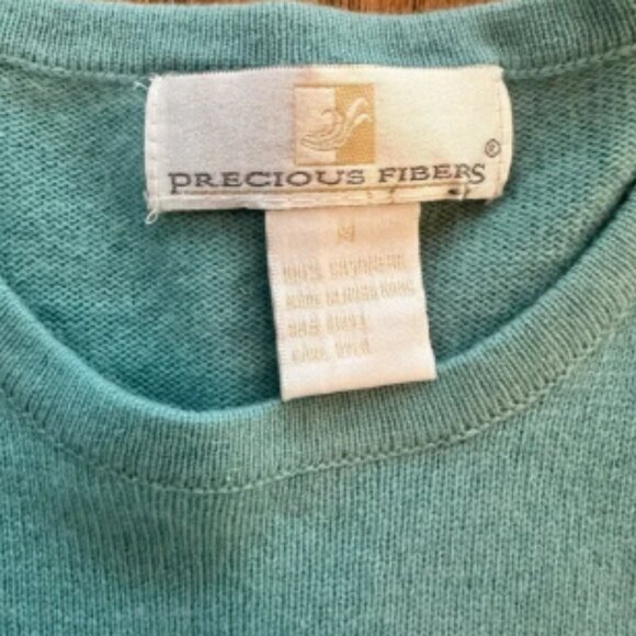 Precious Fibers 100% Cashmere Short Sleeve Top Vintage Blue Size Medium Soft - Picture 2 of 6